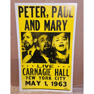 Vintage 1963 Poster - Concert Peter, Paul & Mary - Live Carnagie Hall New York
